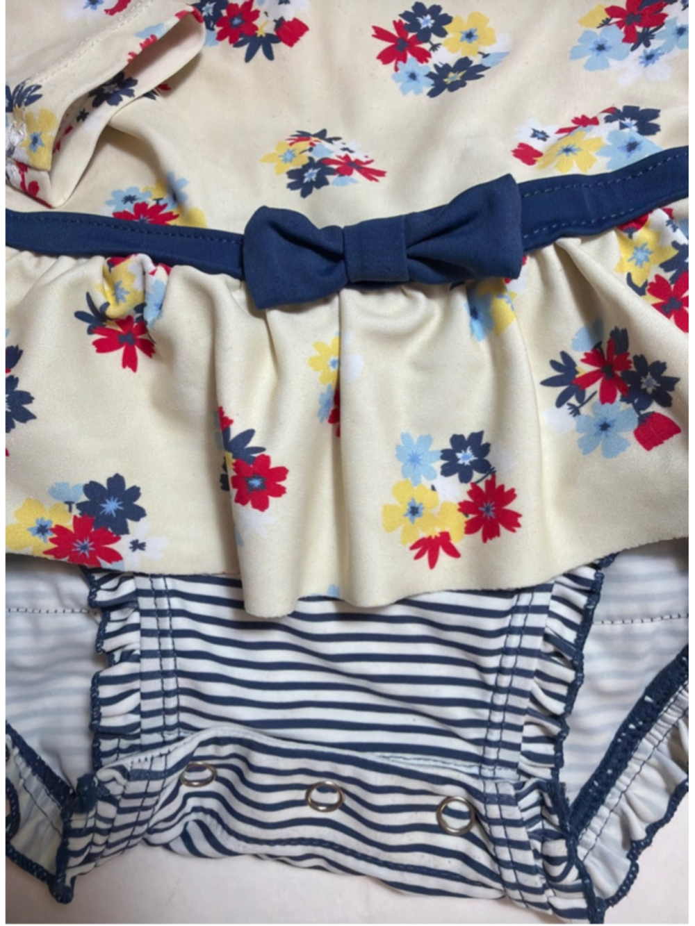 Girls Ruffle Butts One Piece Rashguard Bathing Swimsuit 12-18 Mos Floral Striped - Picture 2 of 6